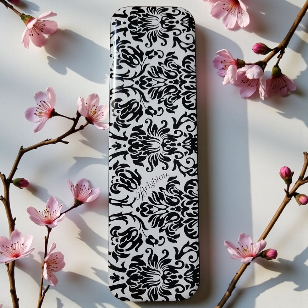 Original Brighton Jewelry Box Metal Oblong Black & White Paisley Print Storage